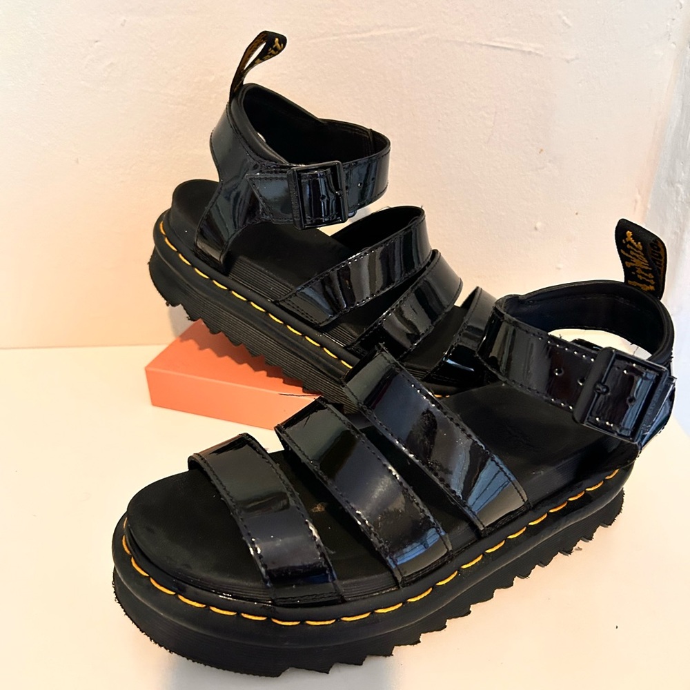 BLAIRE PATENT LEATHER STRAP
SANDALS. Like new!